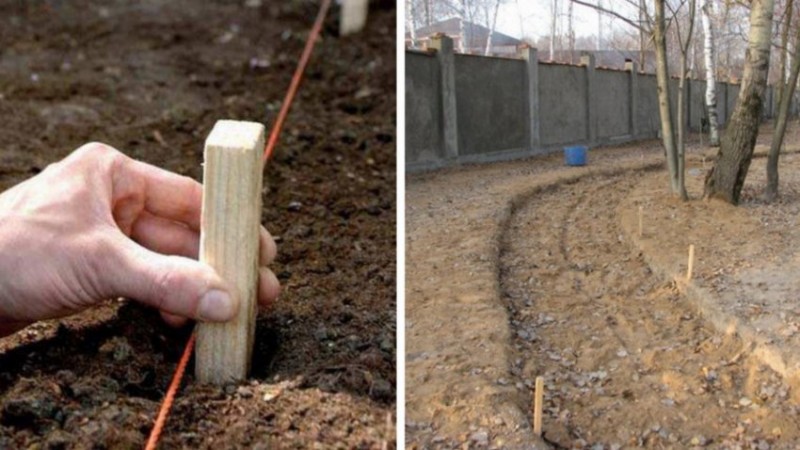 Разметка дорожки кольями