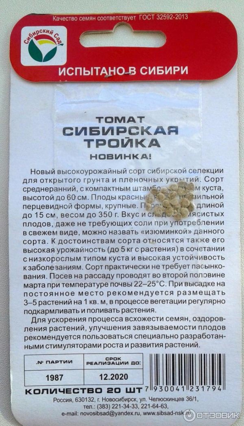 Описание сорта Сибирская тройка