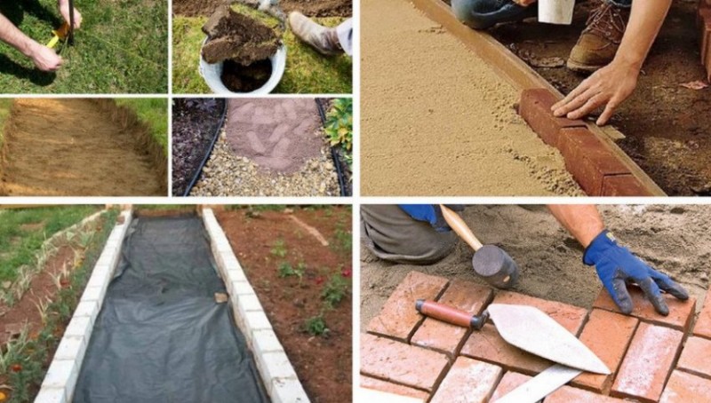 Укладка садовой дорожки из кирпича