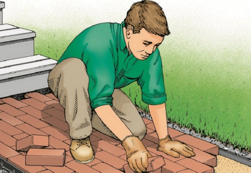 Укладка кирпича для садовой дорожки