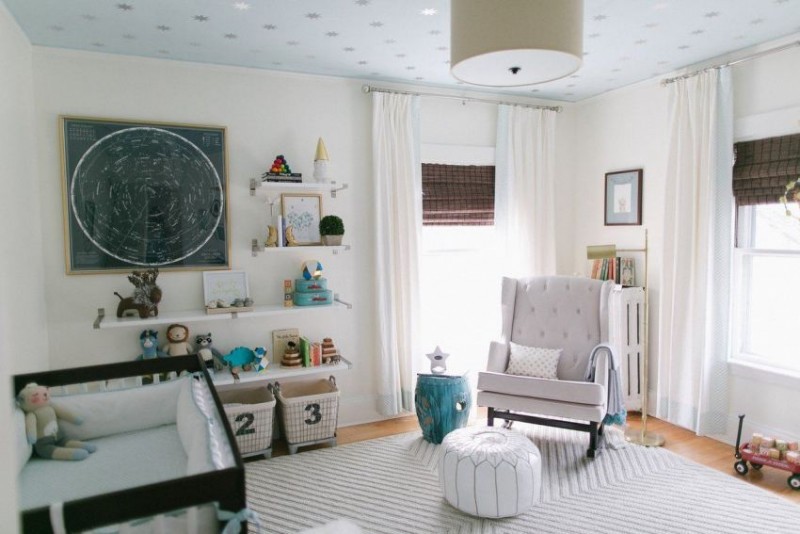 Тканевый натяжной потолок со звездами в детской комнате