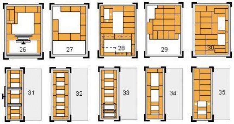 Выполнение кирпичной кладки печки 26 - 35 ряд