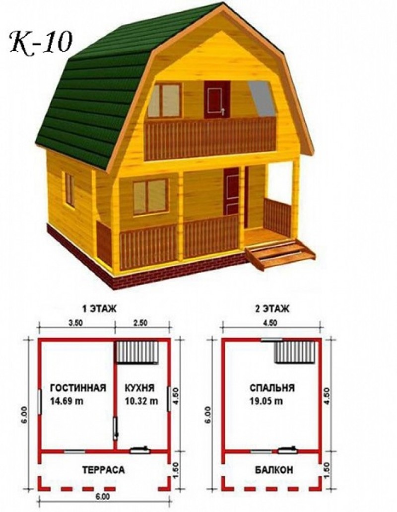 Дачный домик 4х6 двухэтажный чертёж