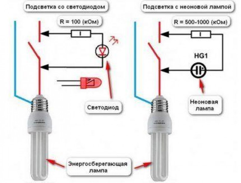 Почему моргает свет в квартире. Схема включения неоновой лампочки в выключателе. Схема подключения диода в выключателе света. Выключатель с индикацией включения схема подключения. Схема подключения выключателя со светодиодом 220в.