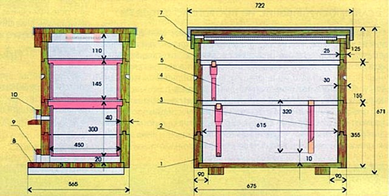 Размеры улья 16 рамок чертеж дадан