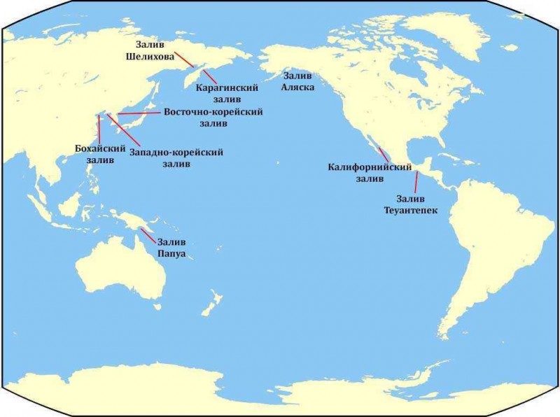 Карта тихого океана с морями заливами и проливами