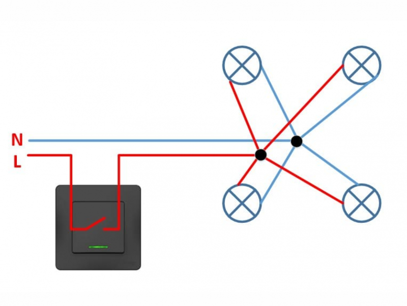 Схема подключения точечных светильников на потолке 6 штук
