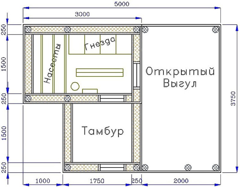 Проект курятника на 20 кур зимний вариант чертежи