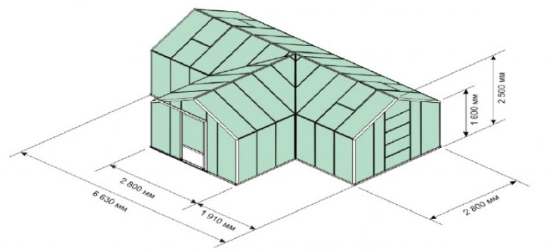 Теплица угловая с тамбуром «Т»