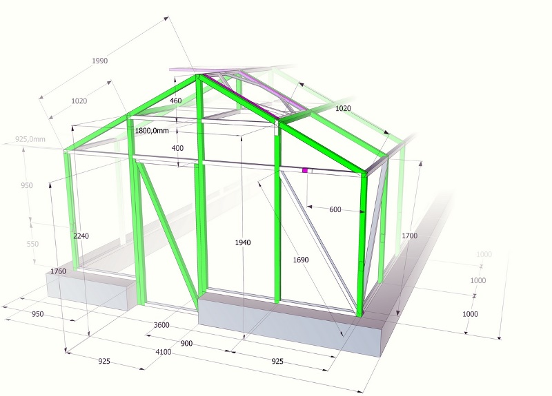 Схема теплицы из бруса 50 на 50