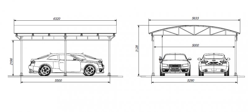 Размер навеса для машины чертежи