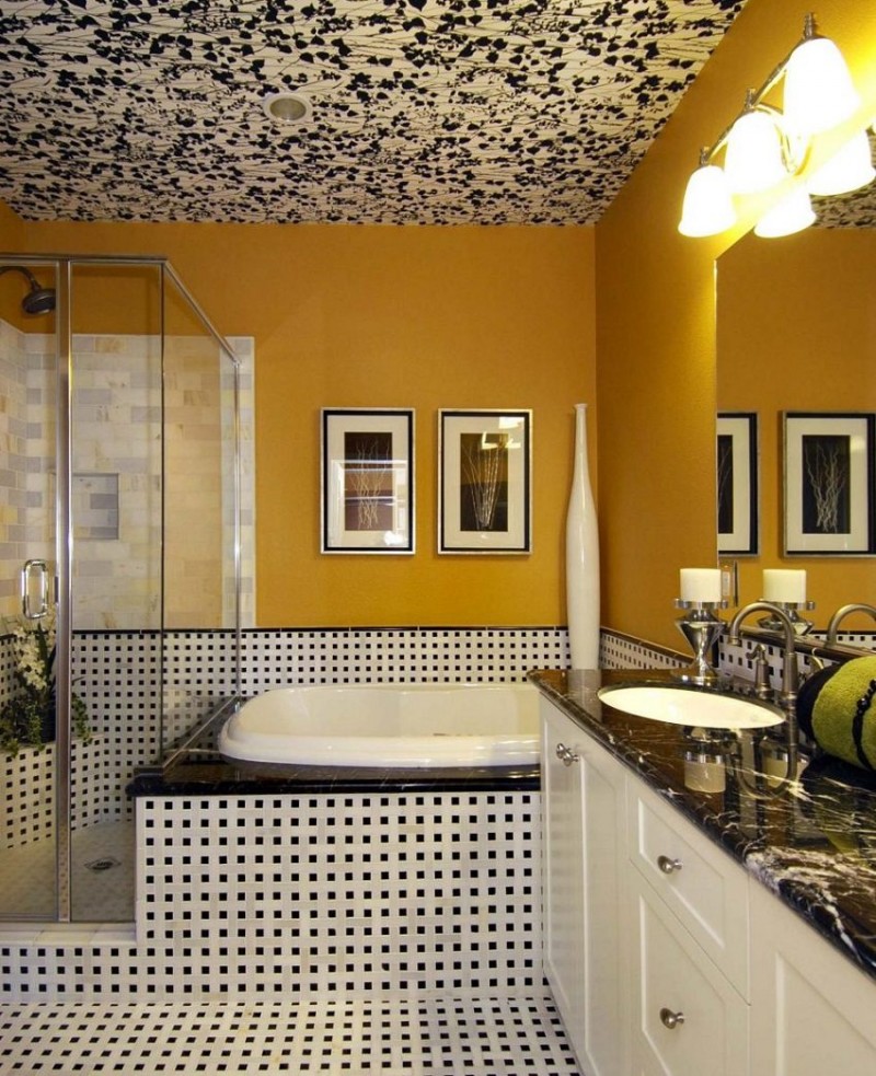 Дизайн потолок в ванной комнате фото в