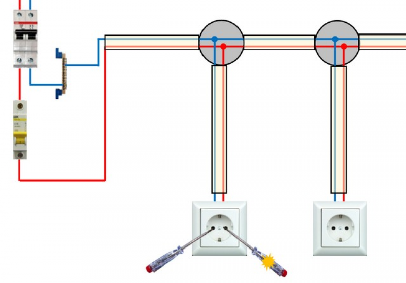 Сделай свет 2 на 1. Схема подключения розетки 2 фазы. Фаза-выключатель- розетка.схема соединения проводов. Как подключить 2 розетки схема проводов. Схема подключения 3 лампочки 2 розетки выключатель.