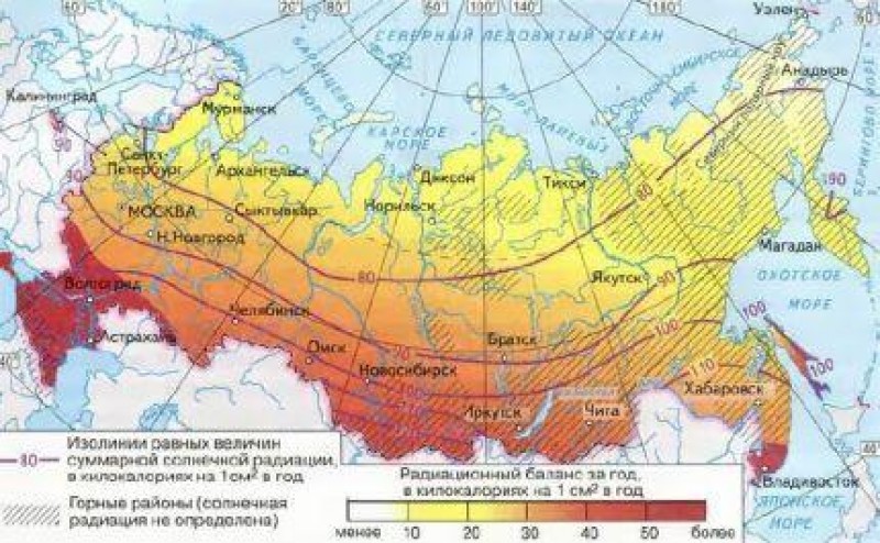 Суммарная солнечная радиация ккал. Карта суммарной солнечной радиации России. Карта радиационного баланса России. Суммарная Солнечная радиация и радиационный баланс. Климатическая карта России Суммарная Солнечная радиация.