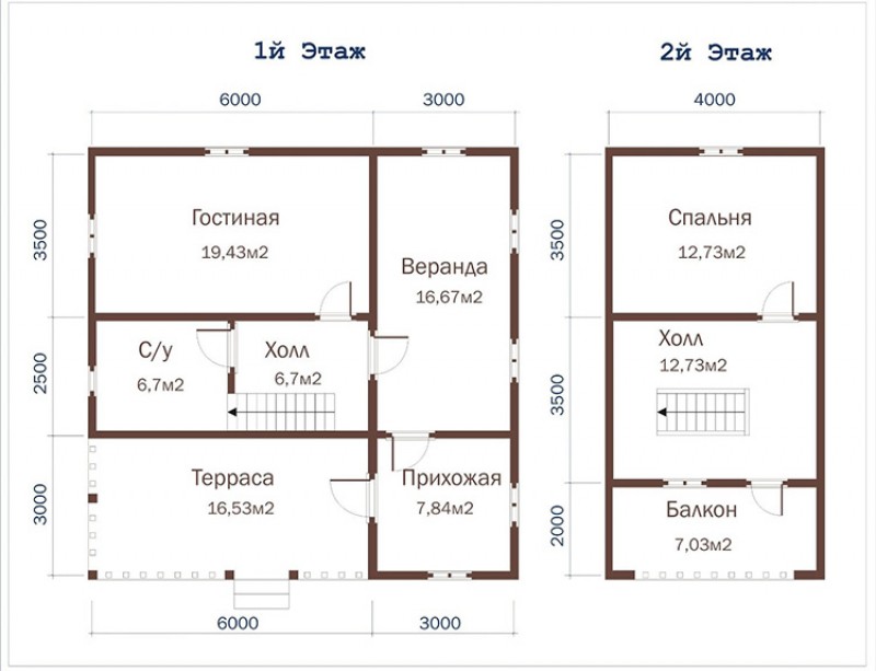 План 2 этажного дома с террасой