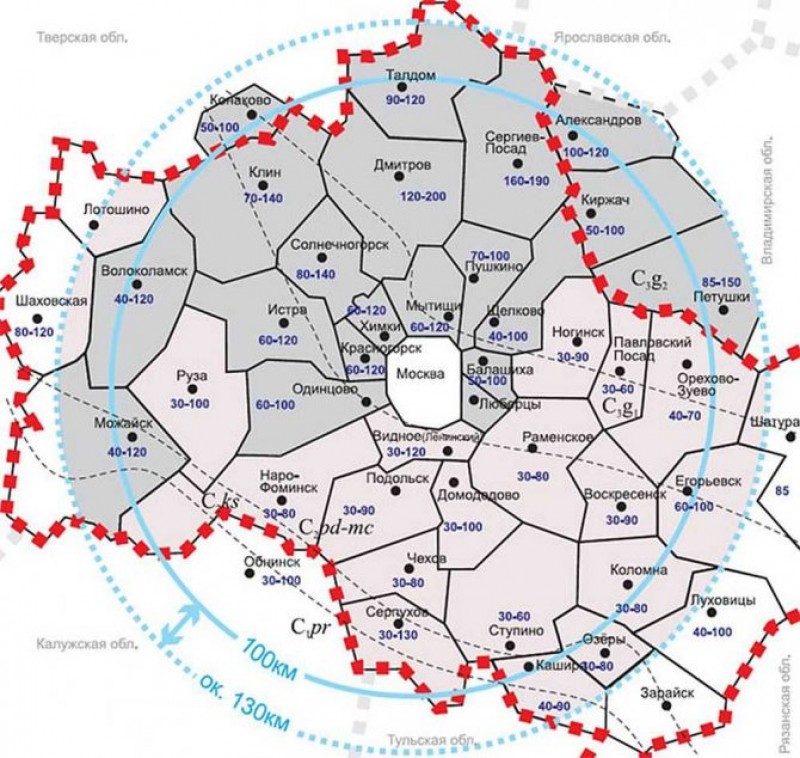Карта залегания глубин в московской области