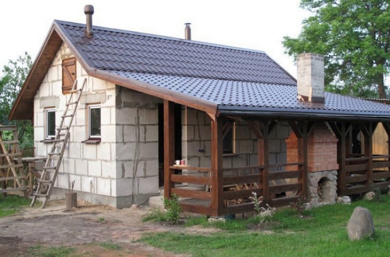 Баня с беседкой с односкатной крышей