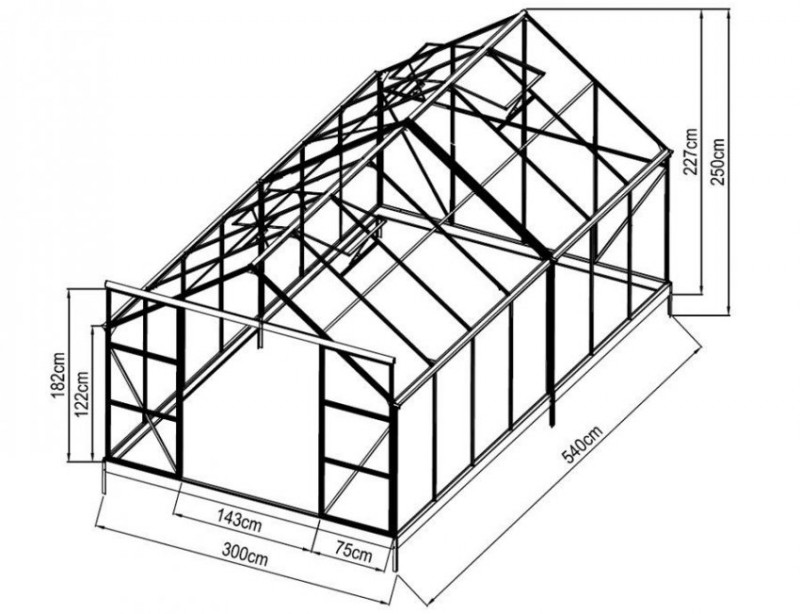 Чертёж двускатной теплицы из алюминиевого профиля