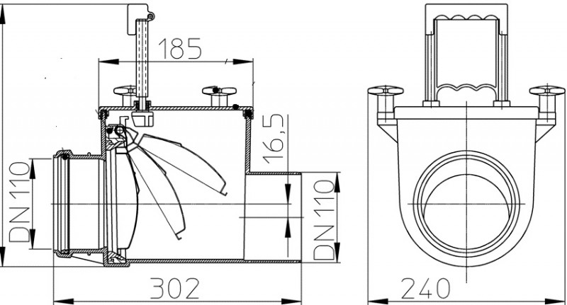 Обратный клапан можно установить в месте поворота трубопровода на 90º