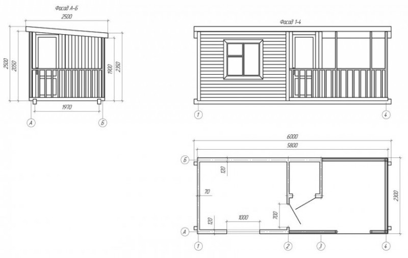 Вариант чертежа бытовки с верандой