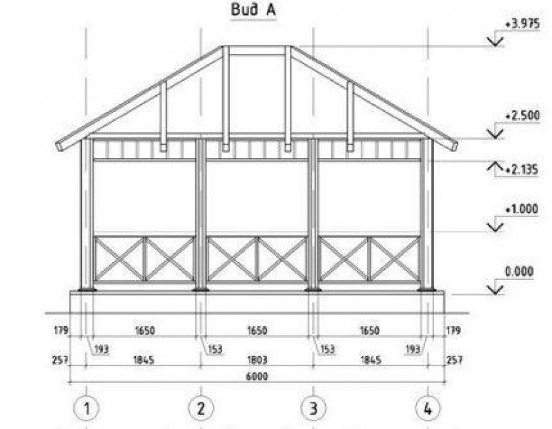Чертеж беседки 4 на 4 с четырехскатной крышей