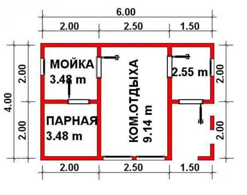 Проект бани 6х4 из шлакоблока