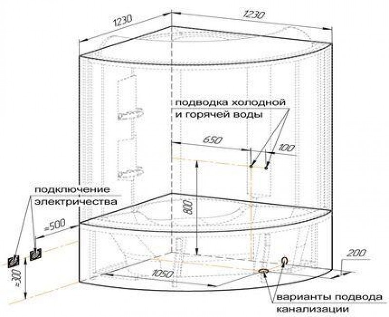 Схема подключения воды к душевой кабине