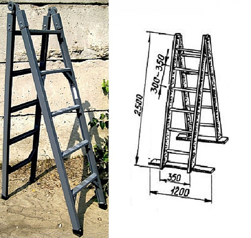 Высота приставной лестницы. Стремянка из профтрубы 20х20. Стремянка из профильной трубы 40х20. Приставная лестница из профильной трубы 20х40. /Железная лестница-стремянка Kc-7012d.