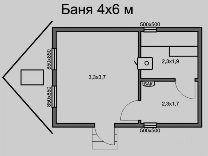 План бани 6х4