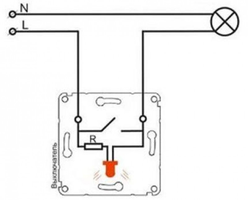 Выключатель с подсветкой схема подключения 220в схема