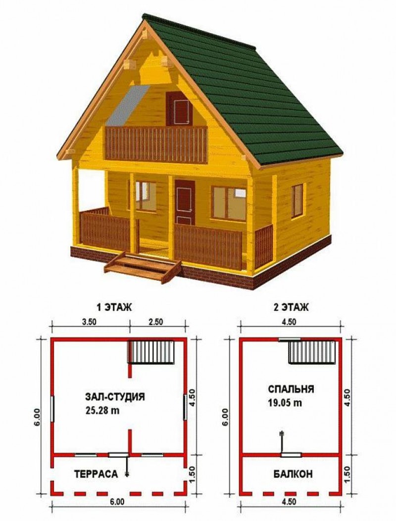 Баня с мансардой 6х6 из бруса планировка