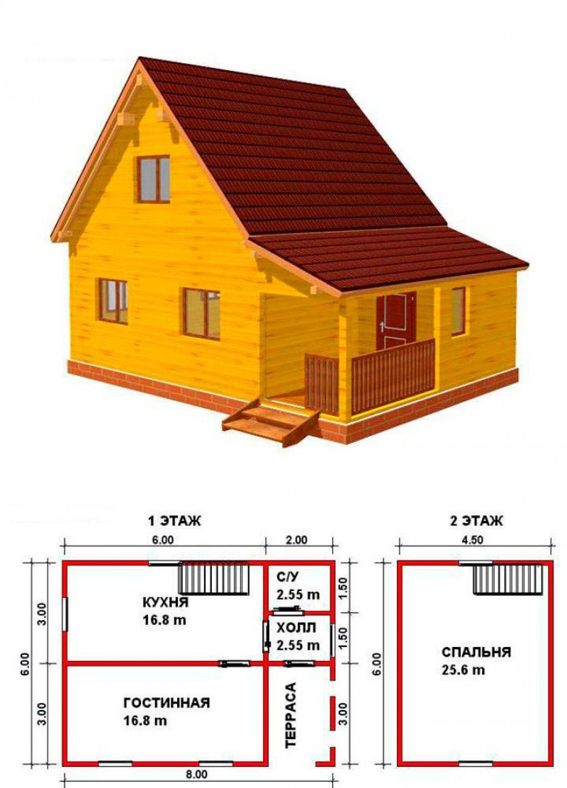 Проекты дачных домов из бруса 6х8