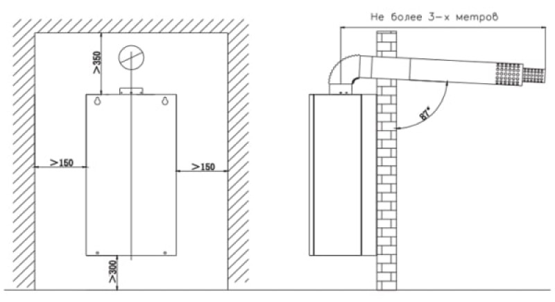 Схема установки коаксиального котла. Схема вытяжки настенного газового котла. Схема соединения коаксиального дымохода. Максимальная длина вытяжки газовой колонки. Коаксиальная труба на газовый котел схема установки.
