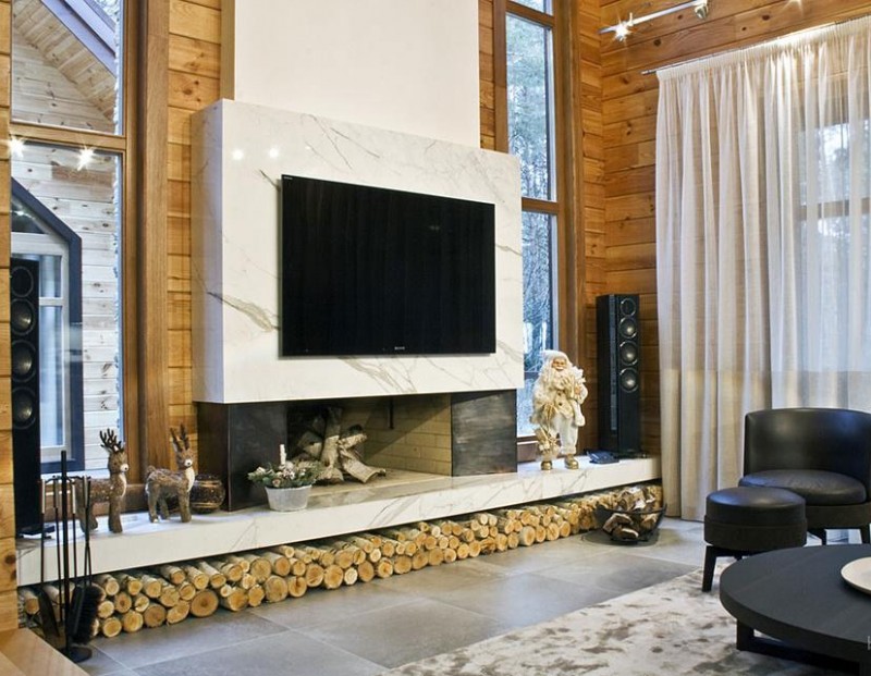 Облицовка дровяного камина мрамором