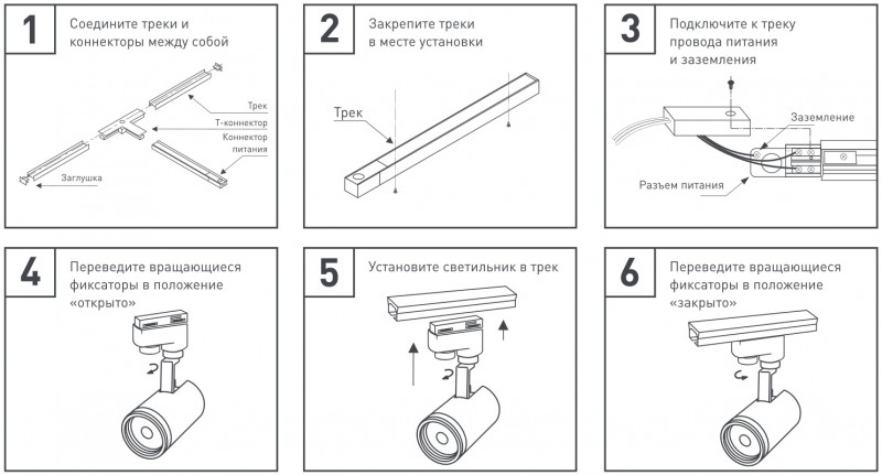 монтаж трековой системы - схема