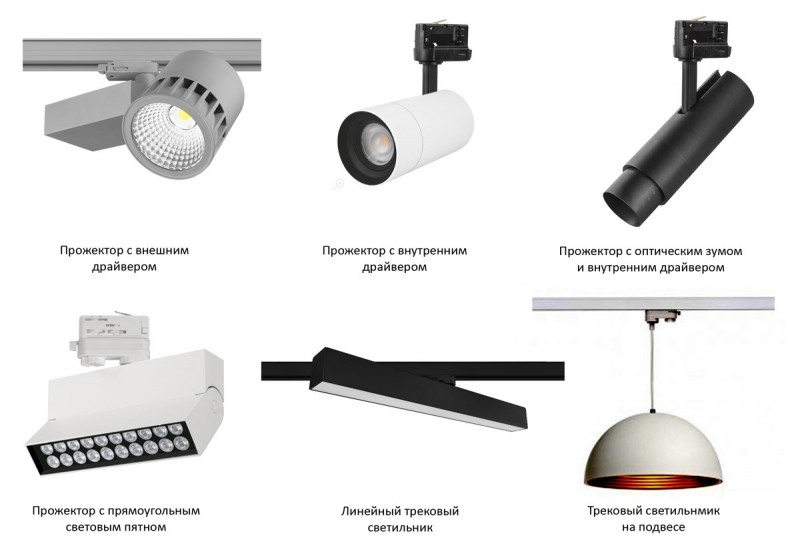 трековые светильники - виды и формы