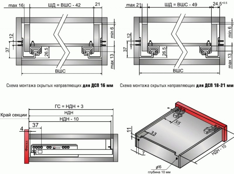 Как крепить шариковые направляющие для выдвижных ящиков схема установки