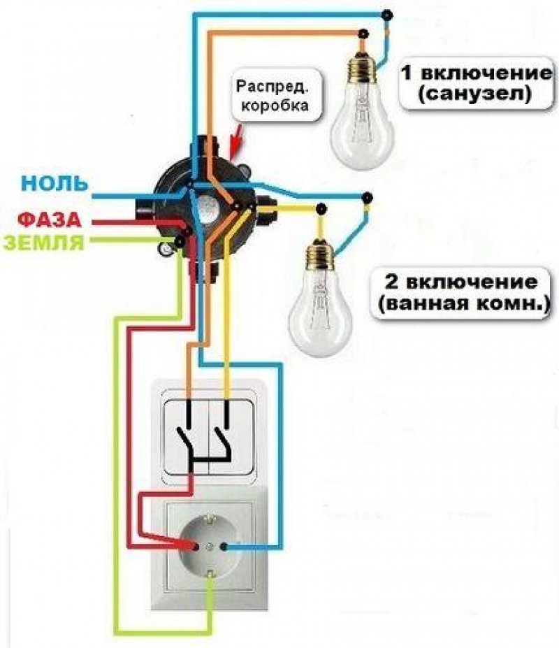 Как подключить двойную выключатель без заземления Как подключить розетка выключатель две лампочки